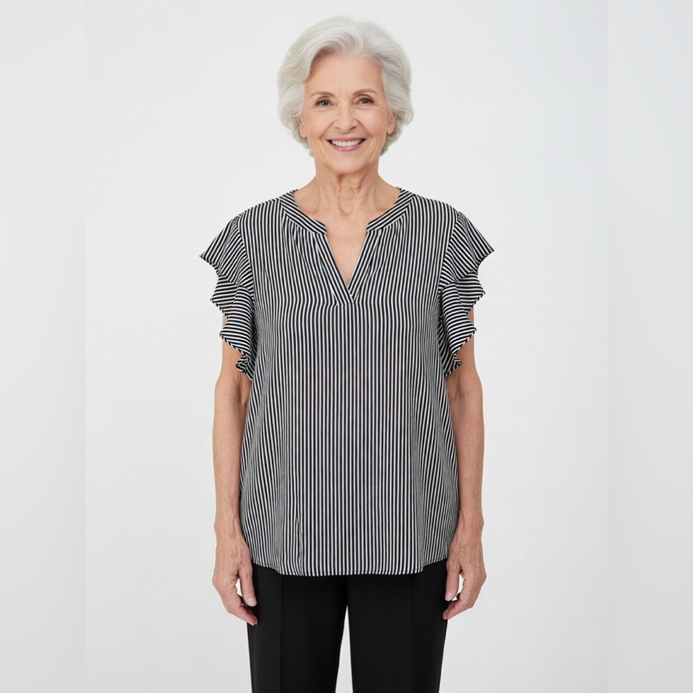 Adrianna Papell Black and White Striped Blouse